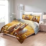 Bettdecke 135x200 Pferd Ganzjahresdecke - Aquarell Pferd Bettdecke Ohne Bezug - 4 Jahreszeiten Bettdecken 135 x 200 Tier - Wende-Design Steppdecke Schlafdecke, AW-795
