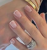 MouyouGlow Press on Nails Kurz,Squoval Nude Natürlich Weiß French Fake Nails mit Nagelkleber,White Tip Natural Acryl Künstliche Fingernägel