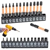 Torx Bit Set (T7-T40), 26-teiliges Sicherheits Torx Bit Set mit magnetischen Spitzen, manipulationssichere Stern-Bit-Set, S2-Stahllegierung, 2,5 cm und 5 cm langes Schlagdrehmoment-Bit-Set