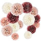 YBwanli 20er deko rosegold Pompons Deko Warmes Thema,hochzeitsdeko tisch,deko geburtstag,SeidenpapierPompons Papier Blume,Hochzeitsdeko,Einschulung Deko,Umfassen Sie die warmen Dekorationen