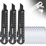 Cuttermesser Profi, Schweres Mehrzweck Gebrauchsmesser mit 10 Extra 18mm Teppichmesser Profi Abbrechklinge, Edelstahl Universalmesser Robuste Druckguss Cutter Messer für den Innenbereich (1, Schwarz)