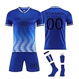 Individuelles Fußballtrikiot Benutzerdefiniert Trikot Personalisiertes Trikot Set Kinder Erwachsene mit Namen, Kinder Kurz Fußball Set Herren Trikots Shorts Socken Set
