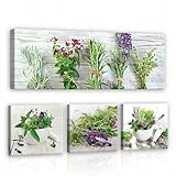 Leinwandbild Küche Bilder Gewürz Kräuter Essen Esszimmer Modern Wandbild Kunstdruck Wandbilder Bild auf Leinwand Latexdruck UV-Beständig Geruchsfrei groß SET 4-Teilig Aufhängefertig - 80 x 55 cm