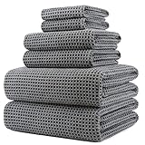 Polyte - Handtuch-Set - schnelltrocknende & fusselfreie Mikrofaser - Waffelstruktur - sehr groß - Grau - 152 x 76,2 cm - 6-teilig