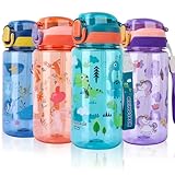 SUPPRUI Trinkflasche Kinder, 600ml Kindertrinkflasche mit Strohhalm, BPA-freie Kinder-Wasserflaschen, Sportwasserflasche mit Auslaufsicherem Flip-Top-Deckel für Mädchen und Jungen (GREEN Dinosaur)