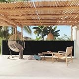 Mokuyary Seitenmarkise, einziehbar, für Terrasse, 117 x 600 cm, Schwarz, Seitenmarkise für den Außenbereich, schützt vor Sonne oder Wind, Sichtschutz für Garten, Balkon, Terrasse