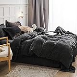 Omela Warm Fleece Winter Bettwäsche 135x200 Dunkelgrau Cashmere Touch Plüsch Bettbezug mit Kopfkissenbezug 80x80 cm 2 Teilig Flauschig Coral Fleece Microfaser Winterbettwäsche Set Reißverschluss