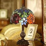 Europäische Pastoral Tiffany Stil Tischlampe, 25 cm Blumenschirm aus Buntglas, Antike Schreibtischlampe mit Zinkbasis, Vintage Nachttischlampe für Wohnzimmer, Schlafzimmer