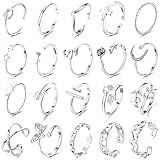 CASSIECA 20 Stücke Silber Ringe Set Verstellbare Finger Ringe Offene Knoten Verschiedene Stapelbare Gelenkschwanz Strand Schmetterlings Herz Schmuck für Frauen Mädchen