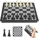 Schachspiel Magnetisch, Schachbrett Einklappbar, Reiseschach Klein, Schachspiel Kinder und Erwachsene, Schwarz und Weiß 20 × 20 cm, Mini Schach für Familie Party, Reisen