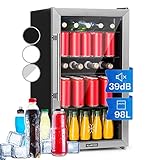 Klarstein Mini Kühlschrank mit Glastür, Mini-Kühlschrank für Zimmer, Getränkekühlschrank Klein mit Verstellbaren Ablagen, Kleiner Kühlschrank 98 Liter, Indoor/Outdoor Kühlschrank Leise