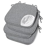 Shinnwa Stuhlkissen für Esszimmerstühle, 4er-Set, Memory-Schaum, Sitzkissen für Küchenstühle, verdickte Metall-Stuhlpolster mit Bändern, 41,9 x 41,3 cm, Grau