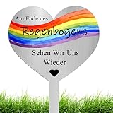 KBIBCK Grabstecker Metall Herz mit Spruch Am Ende des Regenbogens Sehen Wir Uns Wieder Herz Grabdekoration Wetterfest Frostbeständig Grabschmuck zum Erinnerung Andenken Dekoherz Trauer