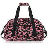 Entemne Kinder-Reisetasche, Motiv: rosa Blumen, Wildblumen, wasserabweisend, für Fitnessstudio, Sporttasche, leichte Reisetasche für Jungen und Mädchen, Handgepäck, Wochenendtasche