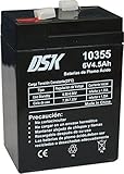 DSK 10355 - Versiegelte wiederaufladbare AGM-Bleibatterie 6V mit 4,5Ah. Ideal für Auto- und Elektromotorräder für Kinder, Motorroller, USV-Systeme, Sicherheits- und Kommunikationssysteme…