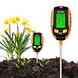 LWMTT 4 in 1 Bodenmessgerät, Digitales Bodenfeuchtemessgerät mit Temperatur/Feuchtigkeit/Sonnenlicht und PH,Hintergrundbeleuchtung Bodenfeuchtemessgerät für Gartenarbeit, Rasen, Landwirtschaft
