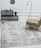the carpet Zen Klassicher Vintage Wohnzimmer Teppich im Modernen Used Look, Superflach, Waschbar bis 30 Grad, Baumwollrücken, Orient Muster, Grau Braun, 120 x 170 cm