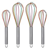 webake Schneebesen Silikon Klein Ballonschneebesen Set Rührbesen 25cm 22cm 4 Stück Mit Edelstahl Griff für Mischen, Schneebesen, Schlagen, Aufschäumen und Rühren