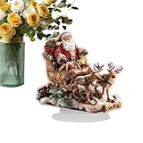 Tisch-Acryl-Dekoration | Flacher Weihnachtsmann Schlitten Acryl Weihnachtsdekoration – künstlerische Standfigur Ornament Winterurlaub Thema für Arbeitszimmer, Schlafsaal, Schlafzimmer, Nachttisch