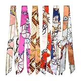 6 Stück Seidenschal Seidentuch Damen Haare, Scarf Mode Schmal Handtasche Griff Mode Handtaschenschal Gemischtes Design Satin Ribbon Seidentücher Dünne Lange Hals Schal Für Handtaschen Tasche Band
