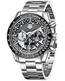MEGALITH Uhren Herren Chronograph Armbanduhr: Kleid Herren Uhr Analog Groß Ziffernblatt - Edelstahl Männer Uhr Wasserdicht Quarz mit Kalender Business Silber