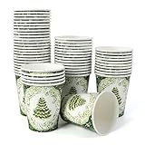 PARTY GO 60 Stück Pappbecher WeihnachtsGrüne 9oz Party Tischdeko mit Weihnachtsbaum und Schneeflocken Muster,für die Tischdekoration zu Weihnachten