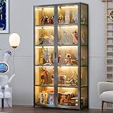 5-stöckige Vitrine Stehend, Curio-SchräNke, Bücherschrank mit Türen, Transparente Acryltüren,Sammlervitrine für Wohnzimmer, Büro, Bücher, Spielzimmer, Schwarz (80 x 32 x 165cm) (Graue Doppeltüir)