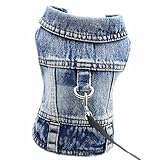 feiling Jeans Hundejacke mit Metallhake für Hundeleine, Denim Hundemantel Outfit Hundekleidung Haustier Weste für Welpen,Kleine, Mittlere Hunde (Blau, S)