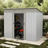 Nicbex Outdoor-Aufbewahrungsbox, 2,1 x 1,2 m, Metall-Gartenhaus, Gartengerätehaus mit doppelten Schiebetüren, 2 Belüftungsöffnungen für Hinterhof, Terrasse, Rasen, Silber