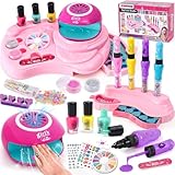 Nagelstudio Kinder Mädchen Geschenk 6 7 8 9 10 11 12 Jahre, 3 in 1 Nagellackstift Nageltrockner Peel Off Nagellack Kinder Nageldesign Nagelset Geburtstag Geschenke Mädchen Spielzeug 7-10 Jahre