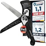 Novolari® Premium Klappsäge 20cm Patentierte Japanklingen bruchsicher inkl. Gürteltasche 2in1 Säge für Holz, Alu, Kunststoff - Survival Astsäge Outdoor Camping Garten Bushcraft Multifunktionssäge