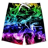 Swimnus Badehose Jungen Kinder Badeshorts Lustig 3D Buntes Rauch Muster Boarshorts Sommer Schnelltrocknend Badeshorts Hawaii Strand Surf Schwimmhose Urlaub Short Kurz mit Taschen 14-16 Jahre