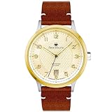 Fidele Automatikuhren für Paare, 41 mm & 33 mm, 316L Edelstahl, echtes Saphirglas, 100 m wasserdichte Armbanduhren mit Lederband, [Herren 41 mm] Champagner-Zifferblatt – silber/goldenes Gehäuse –