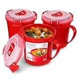 Sistema Microwave Suppentasse, mittelgroß | mikrowellenfeste Frischhaltedose | 656 ml | BPA-frei | rot | 3 Stück