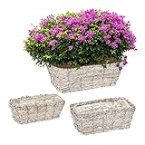 Relaxdays Blumentopf, 3 Verschiedene Größen, aus Rattan, Pflanzentöpfe mit Folie, Pflanzkörbe für drinnen, weiß/Natur