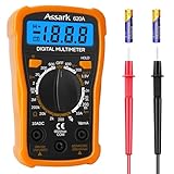Assark Digital Multimeter, Batterietester Spannungsprüfer für AC/DC Spannung DC Strom Durchgang Widerstand Diode, Ohm Volt Ampere Messgerät Spannungsmesser mit Hintergrundbeleuchtetem LCD-Display