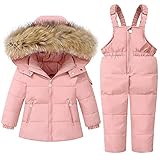LSHDCER Kinder Baby Schneeanzüge Jungen Mädchen Skianzug Winterjacke Ski Latzhose Warm Outdoor Snowboarden Mäntel, rose, 98