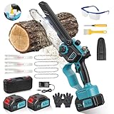 Mini Kettensäge mit Akku 8000mAh, Akku kettensäge 6 Zoll Bürstenlose, Astsäge Akku mit Automatischer Öler, 2 Akku 4000mAh, Handkettensäge Akku Säge Kompatibel mit Makita 18V Akku für Holzschneidenz