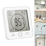 OurLeeme Tägliche wasserdichte Duschuhr, Badezimmer-Dusche-Timer-Wecker mit großer LCD-Anzeige Luftfeuchtigkeit Temperaturanzeige Steuerung Countdown--Uhr für Home Kitchen