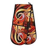 Lange Doppel-Ofenhandschuhe, abstrakte Kunst, Musiknote, Klavier, hitzebeständig, gesteppt, Küchenhandschuhe, mit Schlaufe, waschbar, für Mikrowelle, Kochen, Backen, Grillen, 17,8 x 88,9 cm