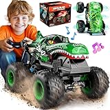 BEZGAR Monster Truck Spielzeug – Monstertruck Ferngesteuert mit Licht und Musik, Dinosaurier Spielzeug RC-Truck Maßstab 1:20 mit 360°-Drehung und Driften, Ferngesteuertes Auto ab 3+ Jahre