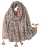 FAIRYGATE Schal Leopardenmuster Damen Schal mit Leopardenmuster Lang Kuschelige warme Leo Muster Fransen Poncho Oversized Deckenschal Mama Geschenk 9033