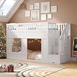 Luxeza Kinderbett, Etagenbett (90 x 200 cm), Hochbett, multifunktionales Kinderbett mit Treppenschrank, umbaubarer Spielraum darunter, ohne Matratze, Weiß