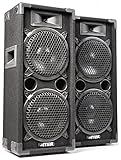 Max MAX28 PA Lautsprecher passiv, DJ Boxen, 1600 Watt Peak, Partyboxen Set mit Griffe, 2 x 8 Zoll Doppel-Tieftöner, DJ Party Lautsprecher Paar, Lautsprecherbox, Schwarz