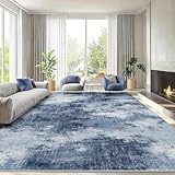 Rug-QJDDUP Teppich Wohnzimmer 160 x 280 cm Kurzflor rutschfest Pflegeleicht Waschbar Teppiche für Schlafzimmer Küchenteppich Moderne abstrakte Tinte blau