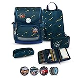 Belmil Premium Compact Plus ergonomisches Schulranzen Set 5 - teilig, AGR, Brustgurt, Hüftgurt, Magnetverschluss (405-41/P/S) (Orion Blue 2)