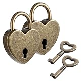 JJUNW 2 Stück Mini Vorhängeschloss Herzform, Vintage Liebesschloss mit Schlüssel Herz Hängeschloss Liebesherz Schloss für Schrank Schmuckkästchen Tagebuch Schublade(Bronze)