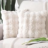 Madizz 2er Set Sanft Plüsch Kurze Wolle Samt Dekorativ Zierkissenbezüge Luxus Stil Kissenbezug für Sofa für Schlafzimmer Creme Weiß 45x45 cm