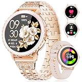 LIGE Smartwatch Damen Telefonischer Anruf 1.27' HD Rund Elegant Roségold Edelstahl Diamant Smart Watch Frauen für Android iOS,100+ Sportmodi,Herzfrequenz,Schlafmonitor, Menstruationszyklus,Kalorien