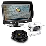 Carmedien Rückfahrsystem mit Edelstahl Rückfahrkamera schwarz oder weiß und 7“ TFT Monitor Rückfahrvideosystem (Rückfahrsystem mit weißer Kamera)